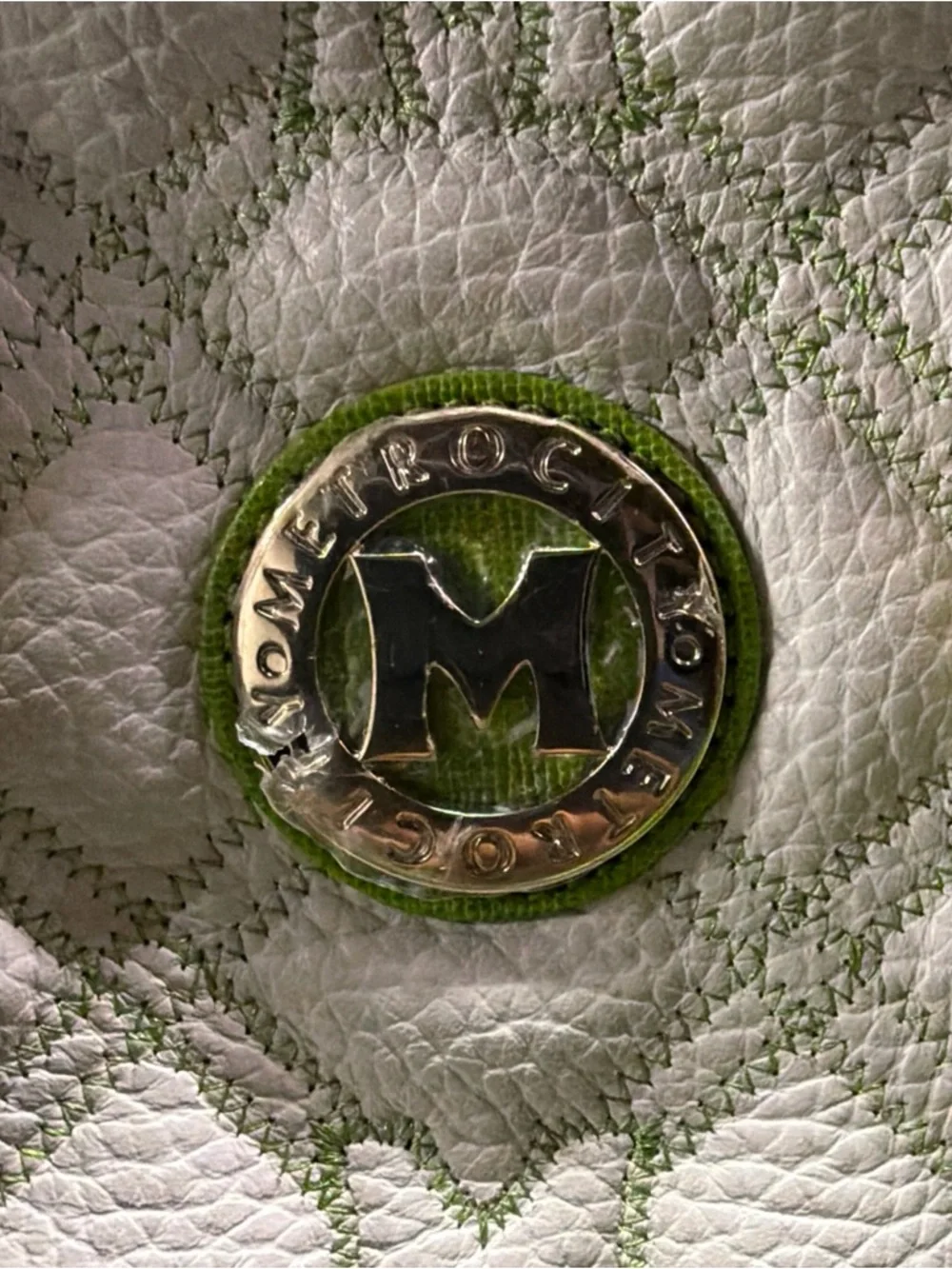 Metrocity Italy White‎ Lime Green Quilted Leather Satchel Handbag Gold Hardware